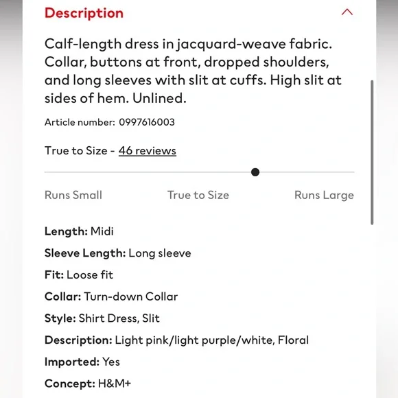 H&M shirt dress light pink florals  size large - Picture 5 of 7